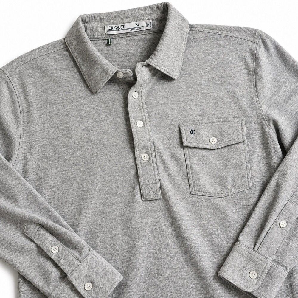 Criquet Long Sleeve Players Shirt Heather Gray Pima Cotton Men's XL Golf